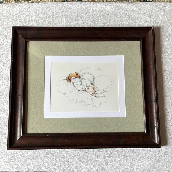 Vintage Maki Signed Framed Print for Nursery with Sleeping Baby and Bears - Picture 4 of 15